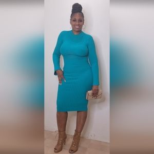 Teal Ribbed Dress